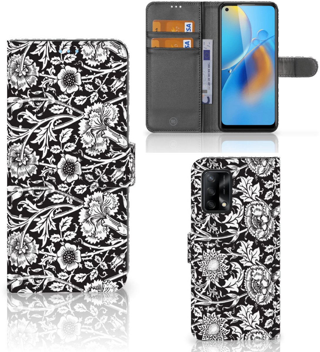 OPPO A74 4G Hoesje Black Flowers