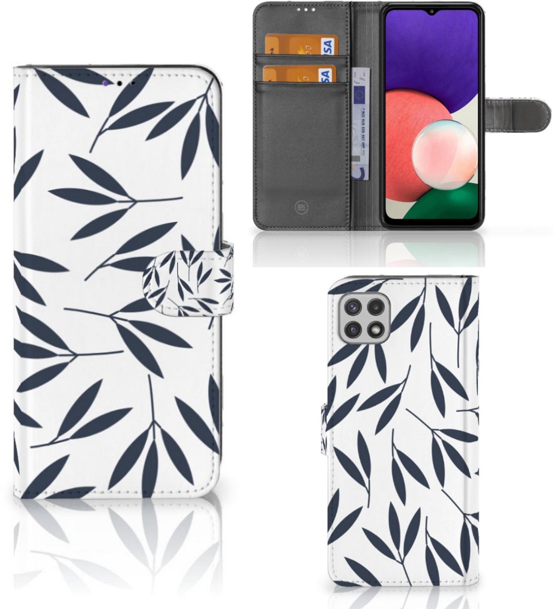 Samsung Galaxy A22 5G Hoesje Leaves Blue