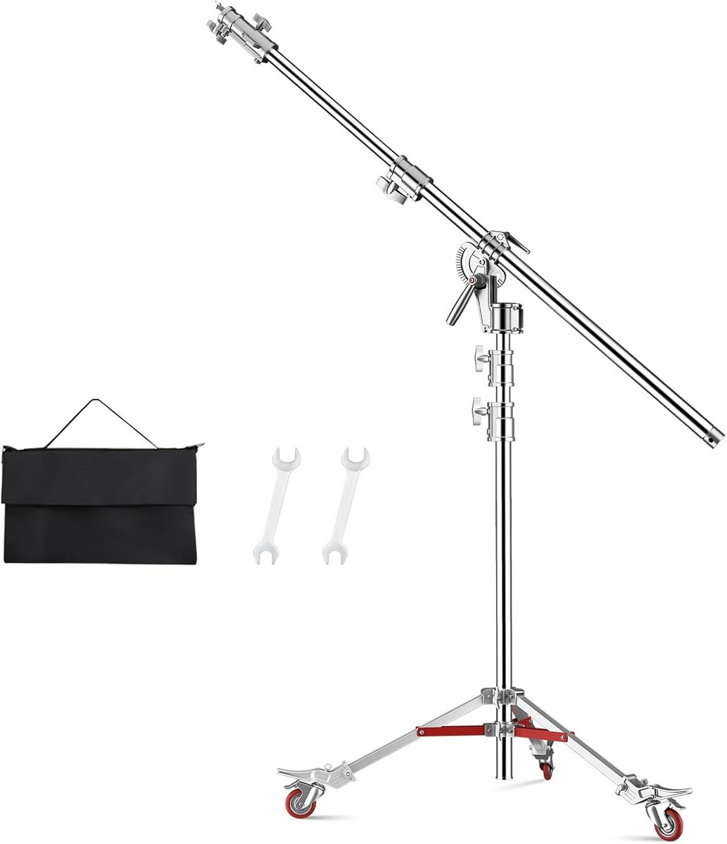 Lichtstatief C-standaard 100% Roestvrij Staal met Wielen en Max. Hoogte van 450 cm