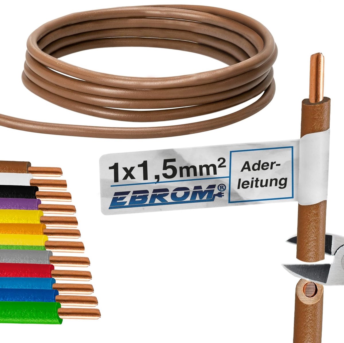 Stijve PVC Aderleiding 1,5 mm² - Keuze uit 10 tot 100 meter - Bruin