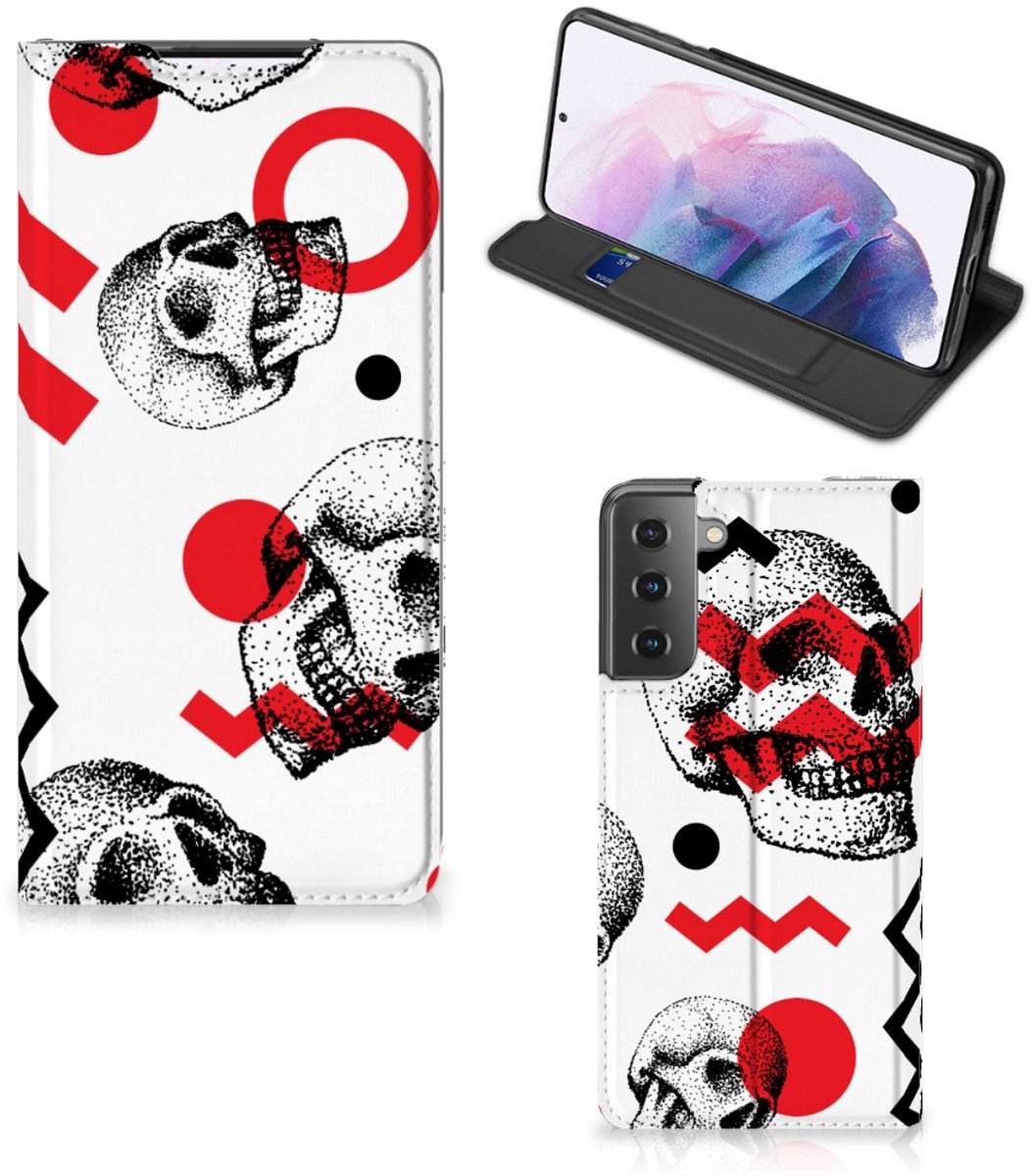 Mobiel BookCase Samsung Galaxy S21 Plus Skull Red