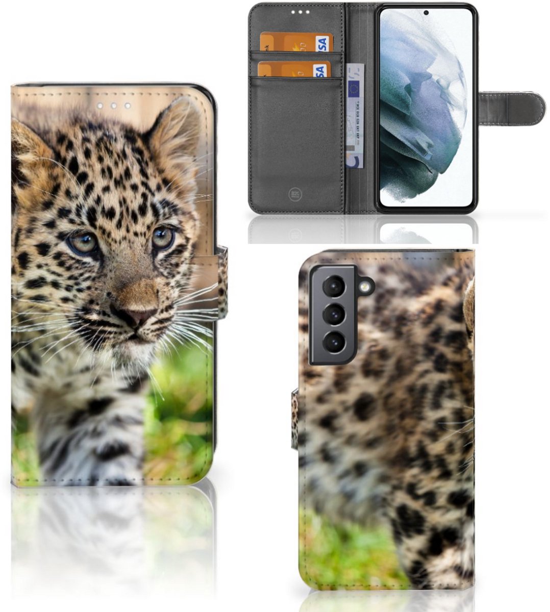 Samsung Galaxy S21 FE Telefoonhoesje met Pasjes Baby Luipaard