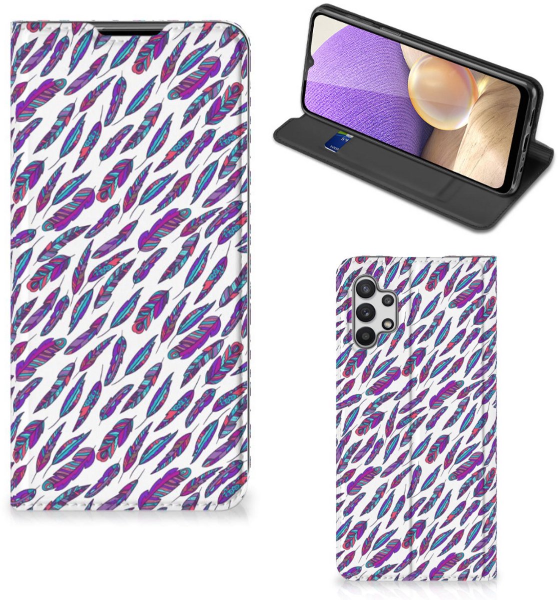 Book Case voor Samsung Galaxy A32 5G Hoesje met Magneet Feathers Color
