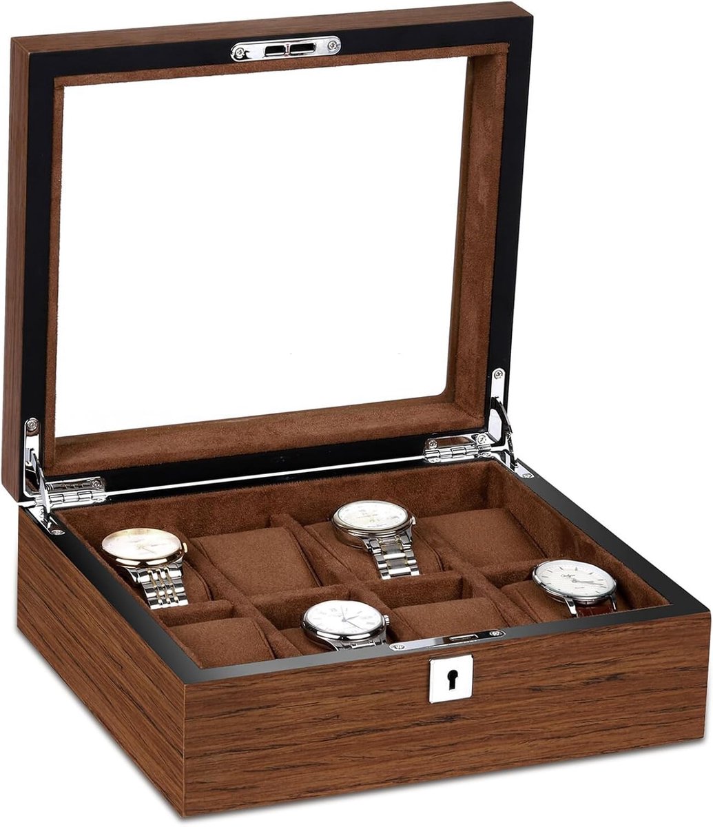 Horlogebox voor 8 horloges met glazen deksel - Luxe opbergdoos en organizer