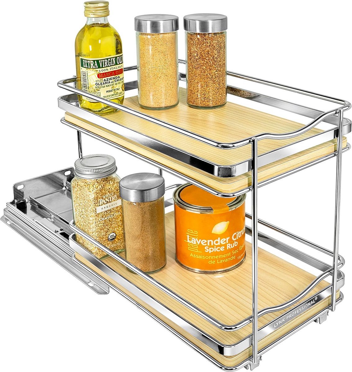Uittrekbaar kruidenrek organizer voor kast - Houten en chroom kruidenorganizer plank