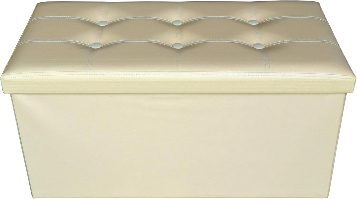 Opbergpoef in beige Eco-leer - Ruimtebesparende Opvouwbare Puff voor geheugen, speelgoed en wasgoed 38 x 76 x 38 cm