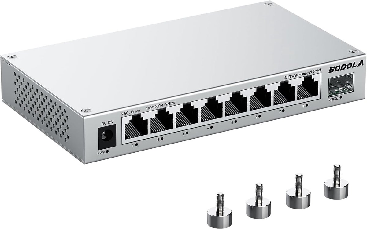 8-poorts 2,5 Gb Web Managed Switch met 10G SFP+ en magnetische voetjes – LACP/QoS/VLAN/IGMP beheersysteem voor Homelab en professionele netwerken