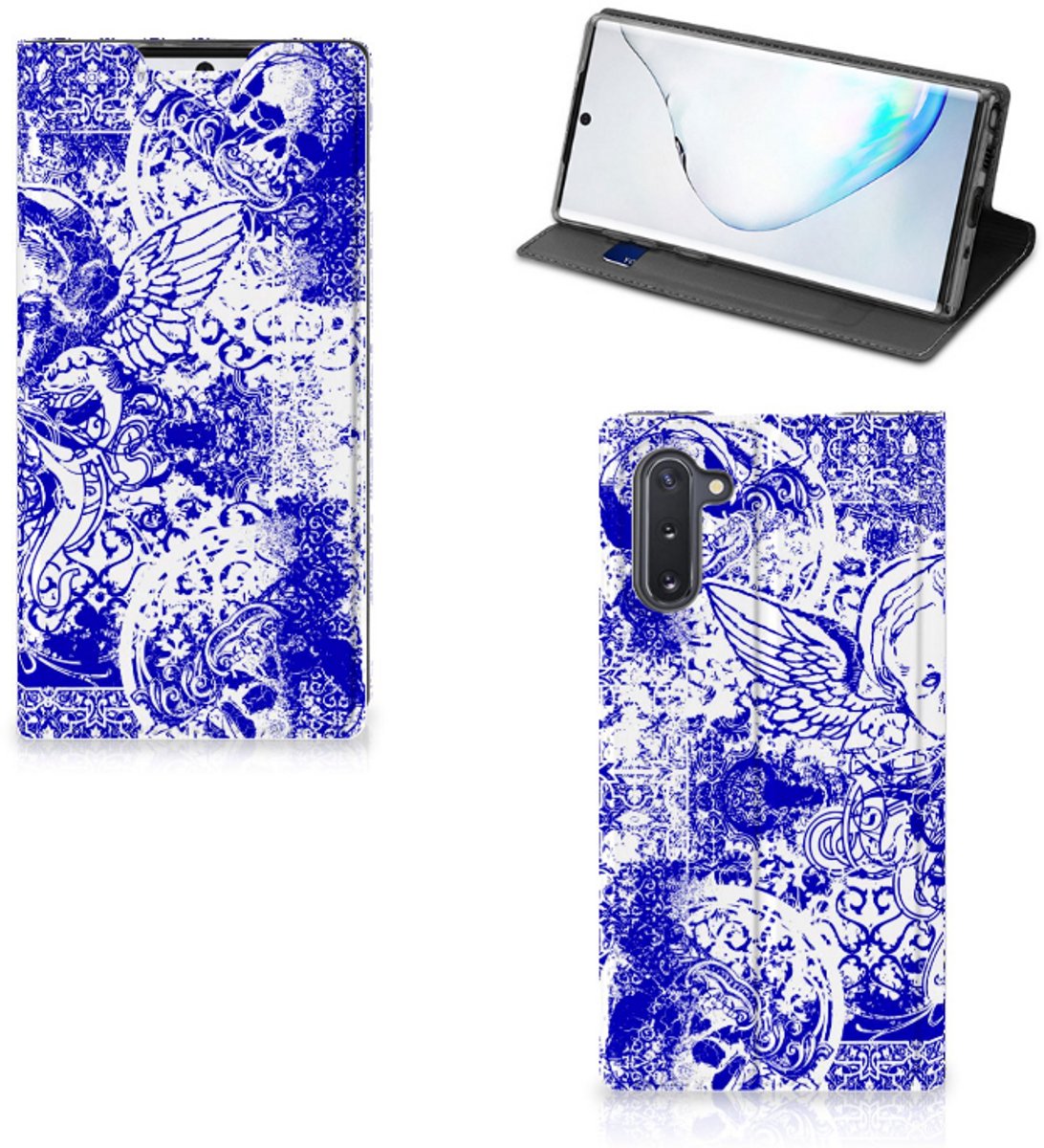 Mobiel BookCase Samsung Galaxy Note 10 Angel Skull Blauw
