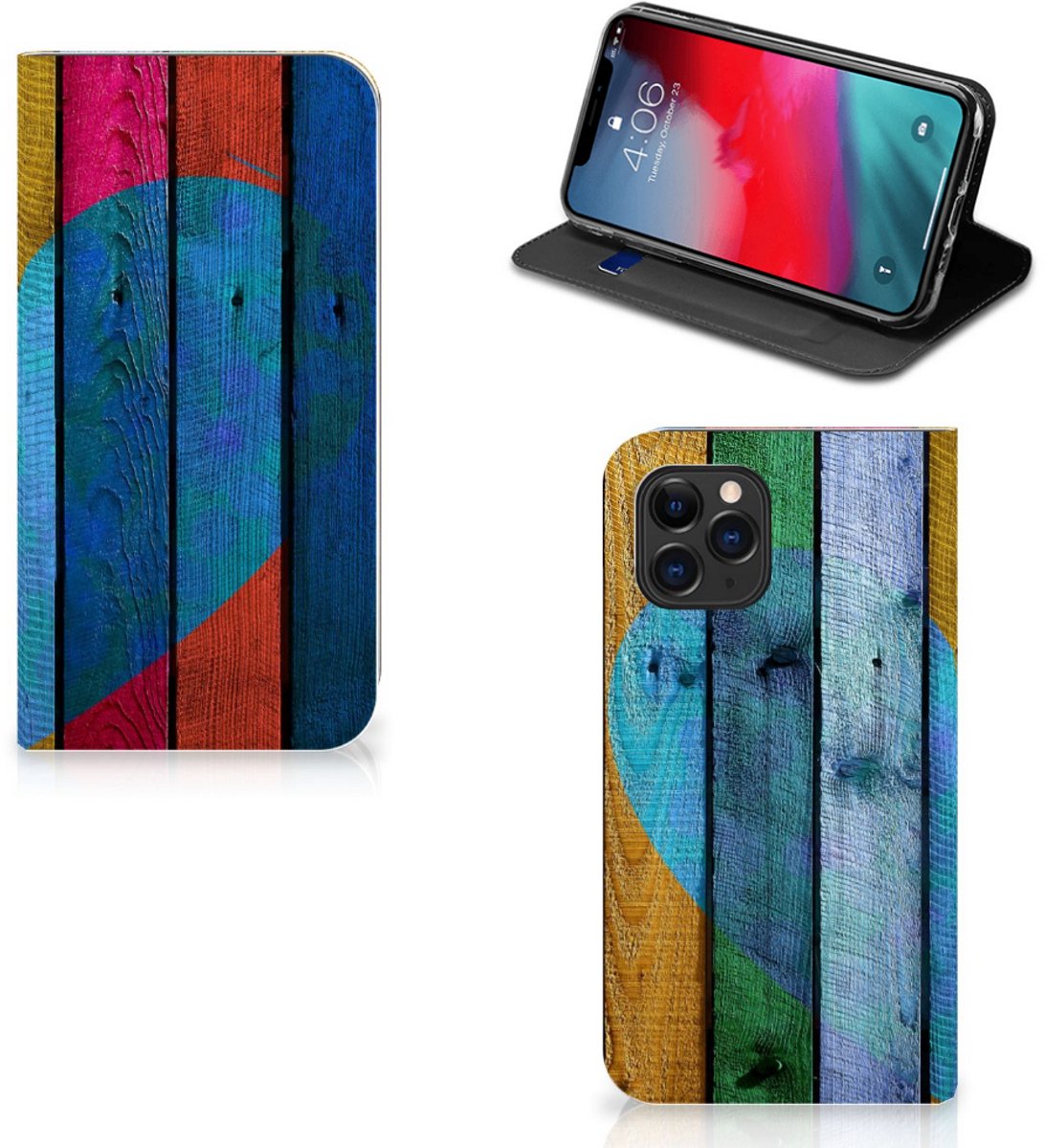 Apple iPhone 11 Pro Book Wallet Case Wood Heart - Cadeau voor je Vriend