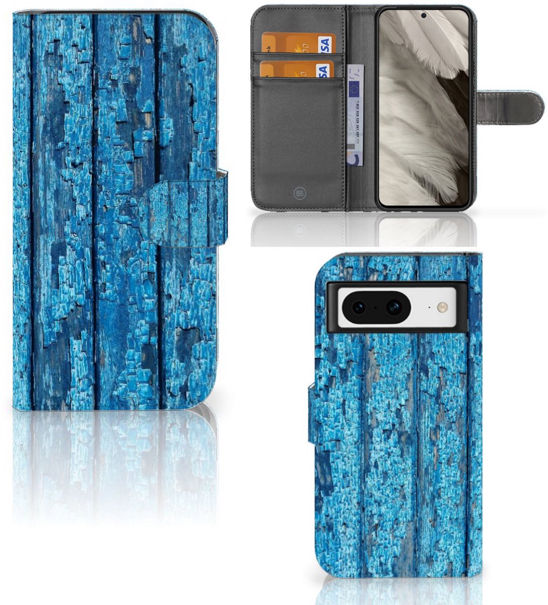 Google Pixel 8 Book Style Case Wood Blue