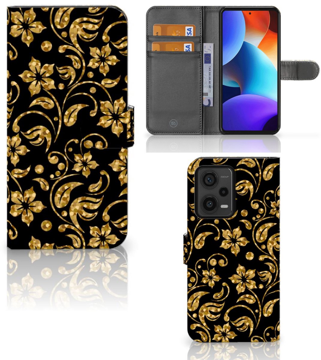 Xiaomi Redmi Note 12 Pro Plus Hoesje Gouden Bloemen