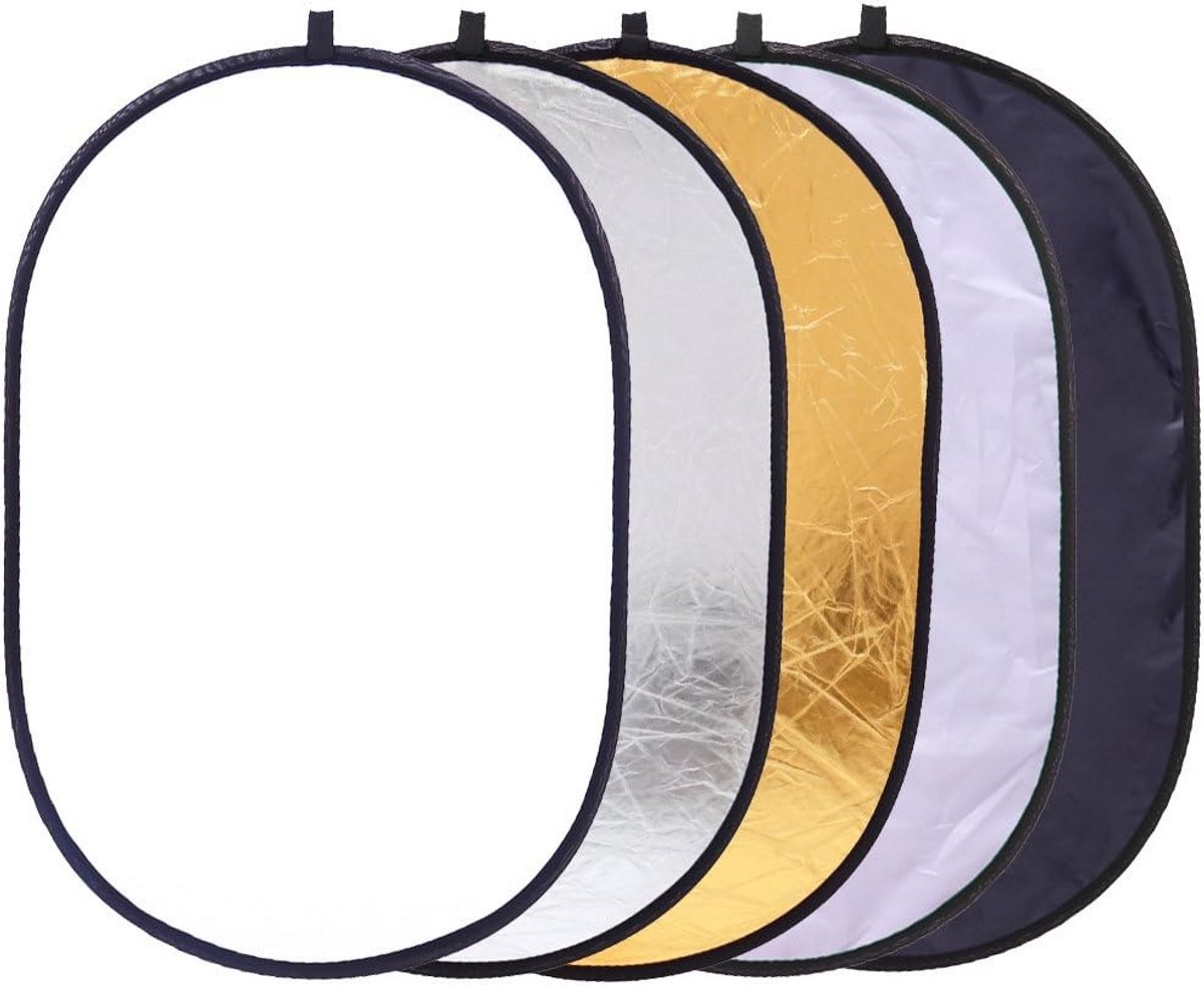 5-in-1 Lichtreflector 12" / 30cm - Multi-disc Inklapbaar met Tas, Goud, Zilver, Zwart en Wit