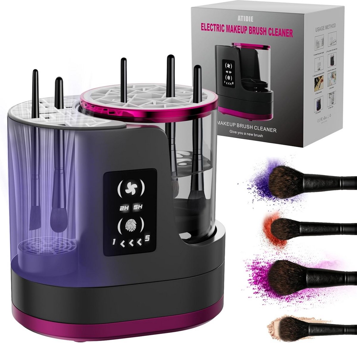3-in-1 Elektrische Make-upborstelreiniger met Drogen - USB Dieptereiniging voor Schoonheidsmake-upborstels