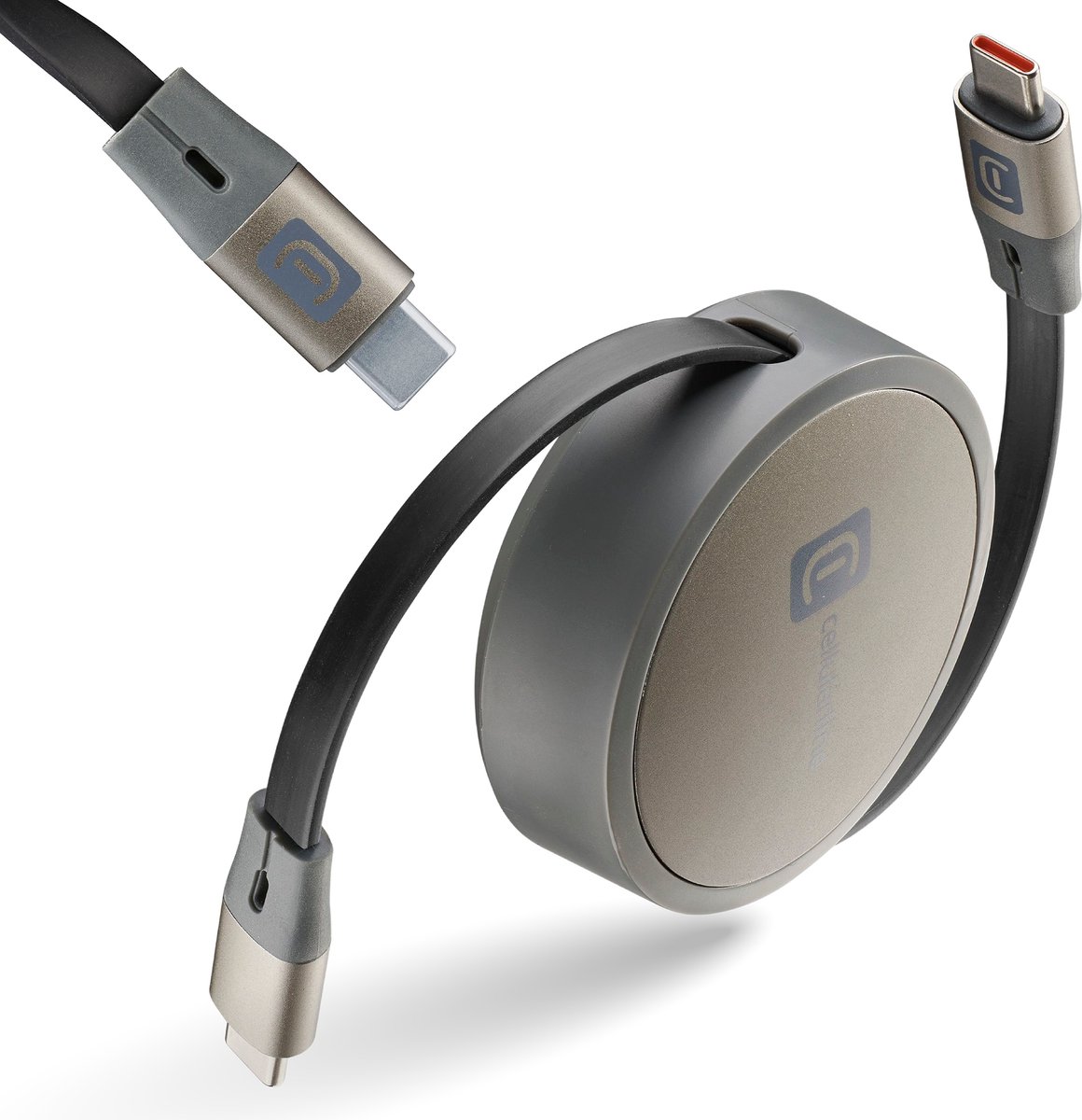 Cellularline Oprolbare Kabel USB-C naar USB-C 1m - 100W 5A - Grijs