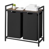 VASAGLE - Wasmand - Wassorteerder - 2 Compartimenten - 2 Uitneembare Tassen - Metalen - Plank - 92L