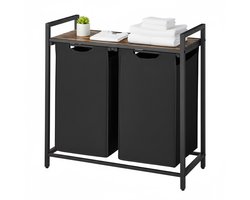 VASAGLE - Wasmand - Wassorteerder - 2 Compartimenten - 2 Uitneembare Tassen - Metalen - Plank - 92L