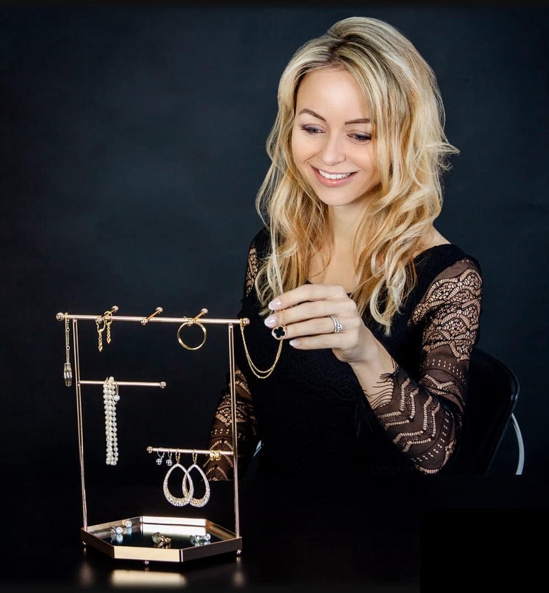 Elegante Sieradenorganizer voor Oorbellen, Armbanden en Halskettingen - Chique Design met Spiegel en Boomhouder - 24x12x29 cm