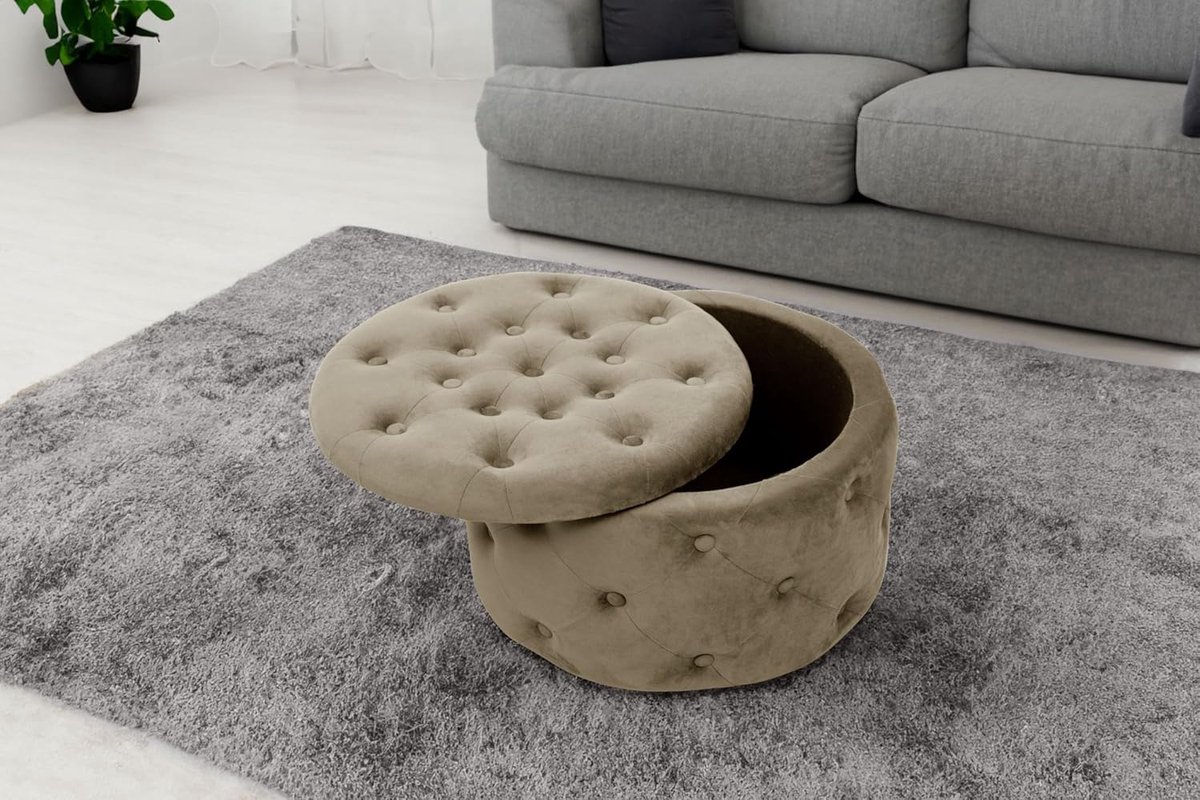 Moderne Velvet Ottoman met Opbergruimte | Decoratieve Poef voor Woonkamer en Slaapkamer | Beige