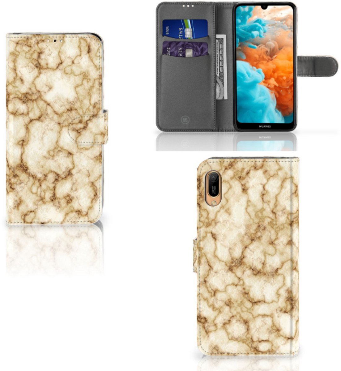 Huawei Y6 (2019) Bookcase Marmer Goud