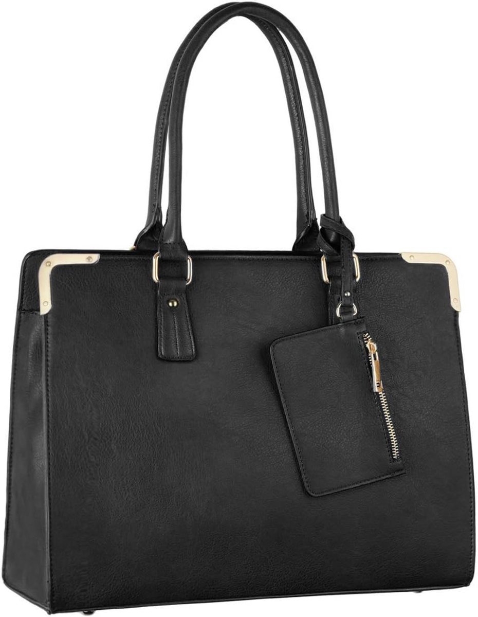Grote Tote Handtas Dames - Shopper met Afneembare Portemonnee - Zwart PU Leer - Ruime Werktas voor School en Kantoor - Crossbody en Schoudertas