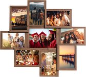 Fotolijst Collage Bruin Hout voor 9 Foto's - Muurdecoratie - Fotolijstset