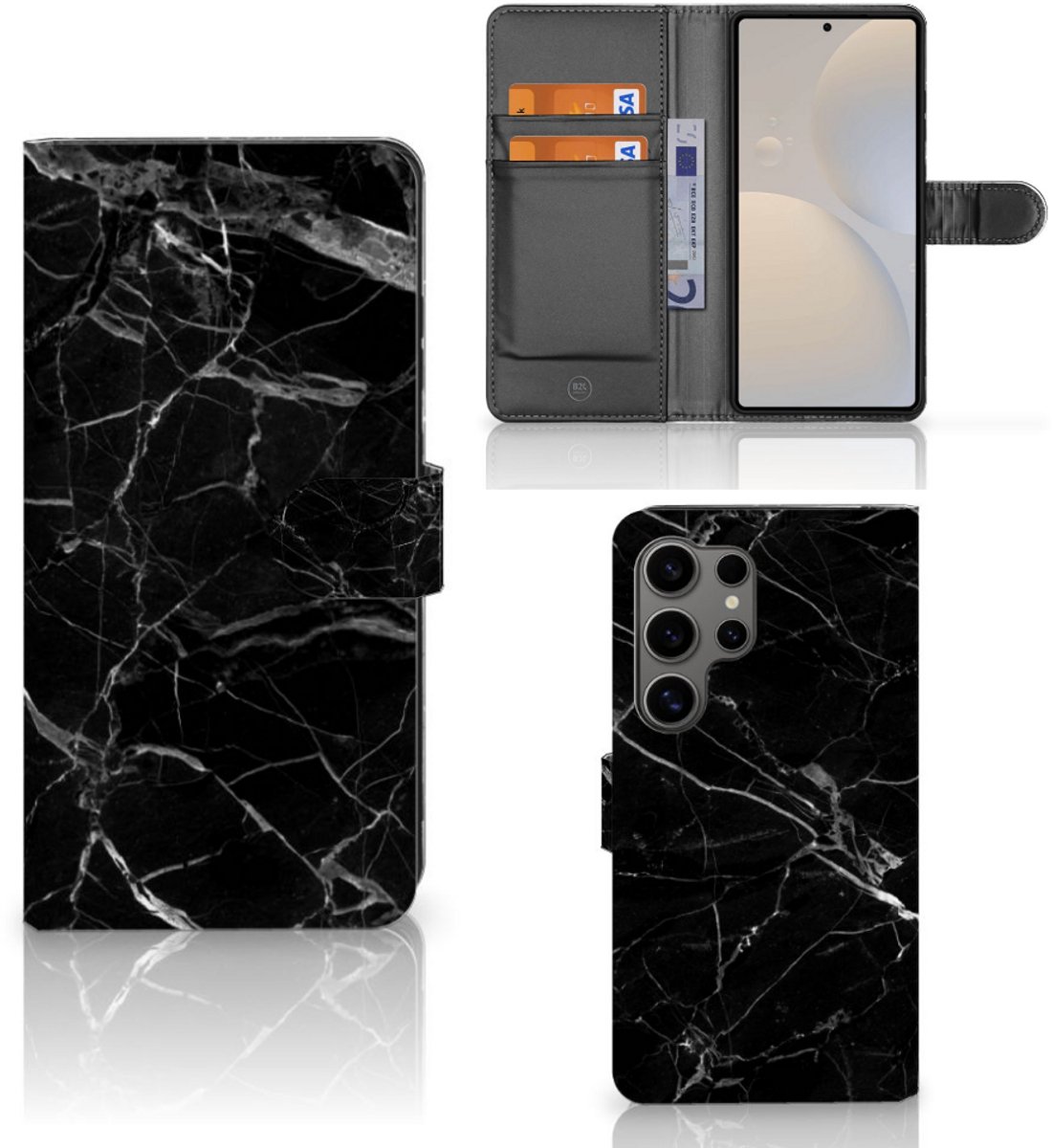 Samsung Galaxy S25 Ultra Bookcase Marmer Zwart - Origineel Cadeau Vader