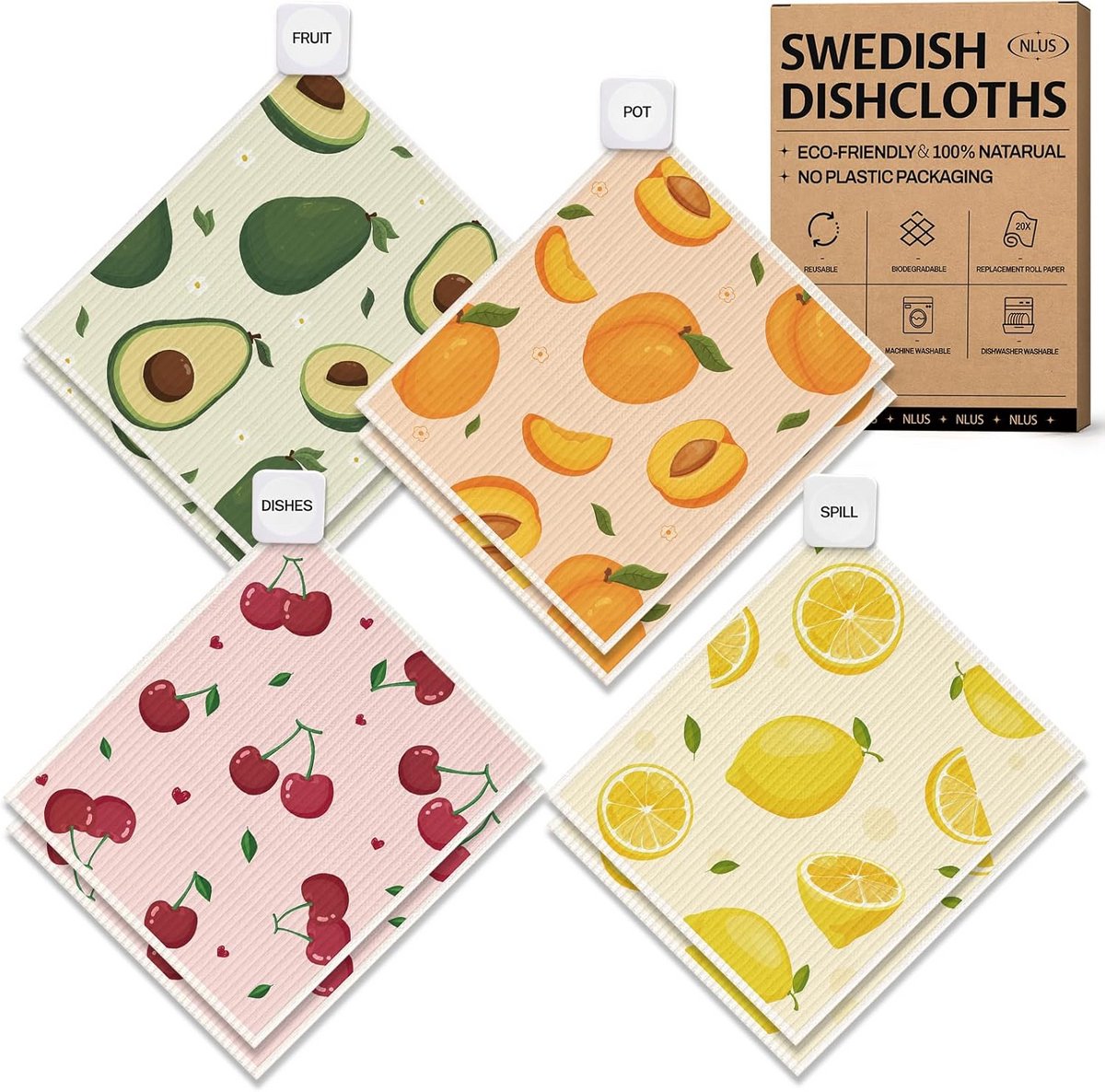 Herbruikbare Zweedse vaatdoeken 8-pack - Super absorberend en biologisch afbreekbaar