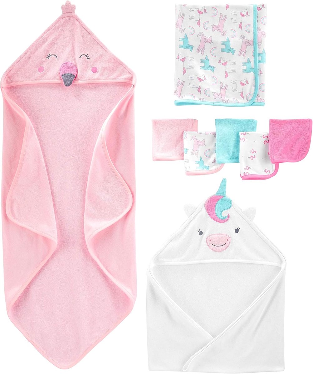 8-delige handdoek- en washandjesset voor babymeisjes met schattige dierenprints