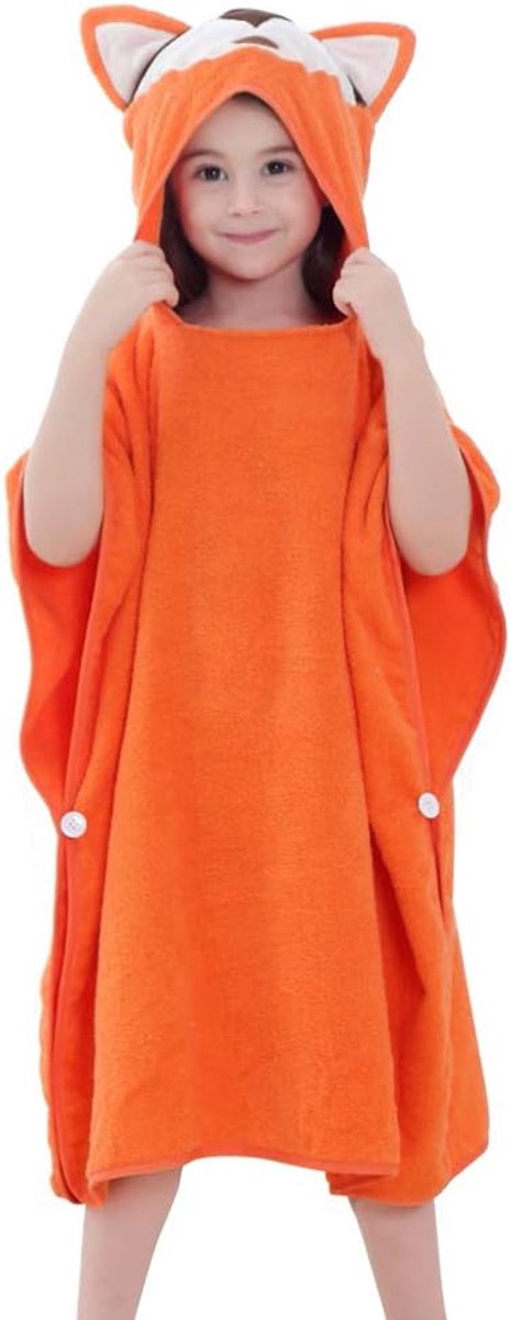 Unisex Hooded Poncho voor Baby's - Oranje Vos 0-6 jaar - 70x70 cm