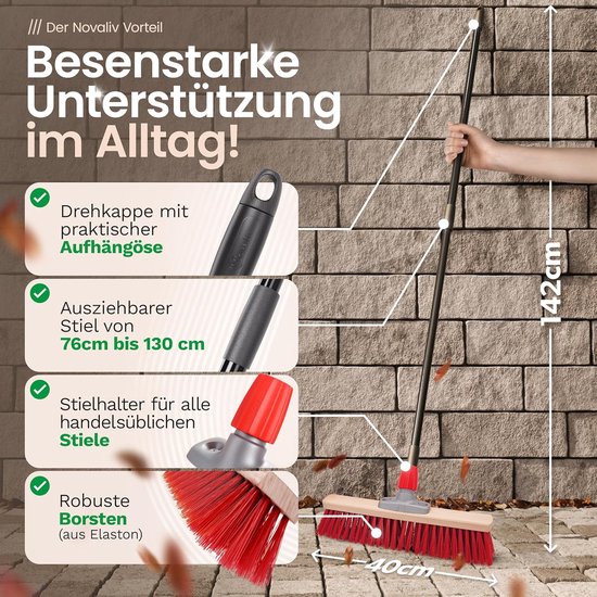 Telescoopstraatbezem 40 cm - Veegplaat met Afvoergreep en Handveger - Uittrekbare Industriële en Tuinbezem van Merkloos	 — afbeelding 3