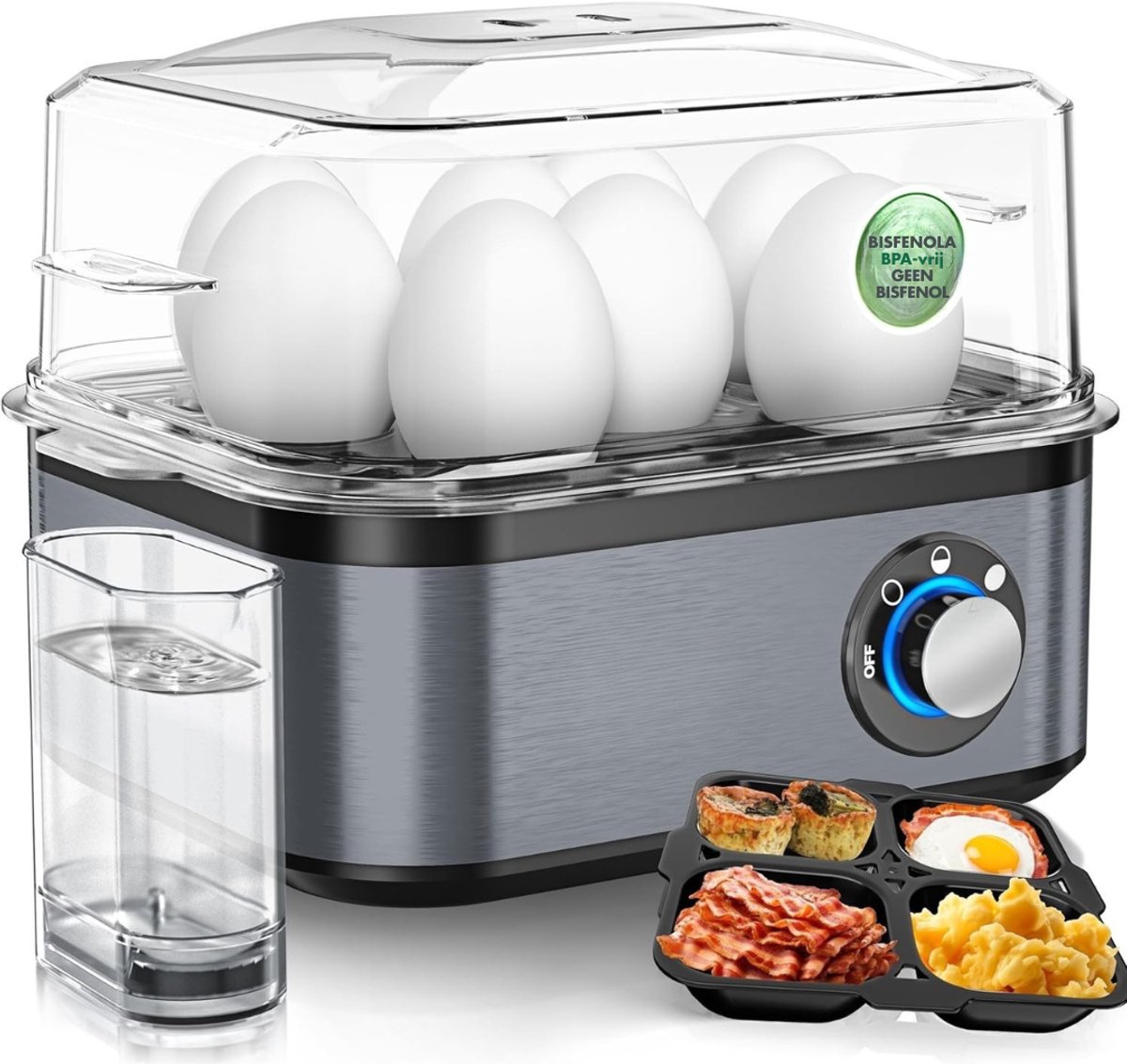 DYNA® Eierkoker electrisch - Eierkoker - Eierkoker met timer - Zwart / Antraciet -21cm x 15cm x 17cm