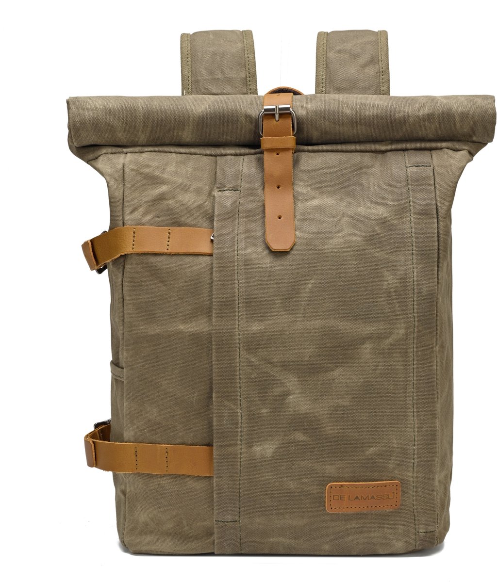 DE LAMASSU® Rolltop Laptop Rugzak 15,6 Inch – Canvas Backpack met Laptopvak – Waterafstotende Rugtas – Rugzak voor Werk, School en Reizen – Unisex