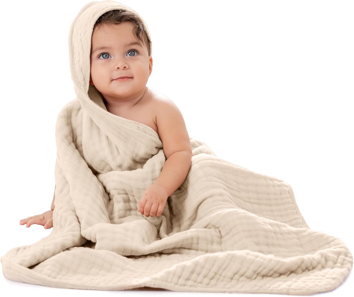 Ultrazachte Baby Hooded Handdoek - 9-laags Mousseline Katoen, 81 x 81 cm, Uniseks