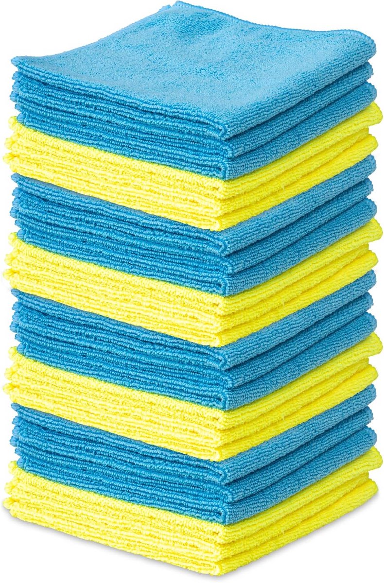 Set van 24 microvezeldoeken 32x32cm in geel en blauw voor veelzijdig gebruik