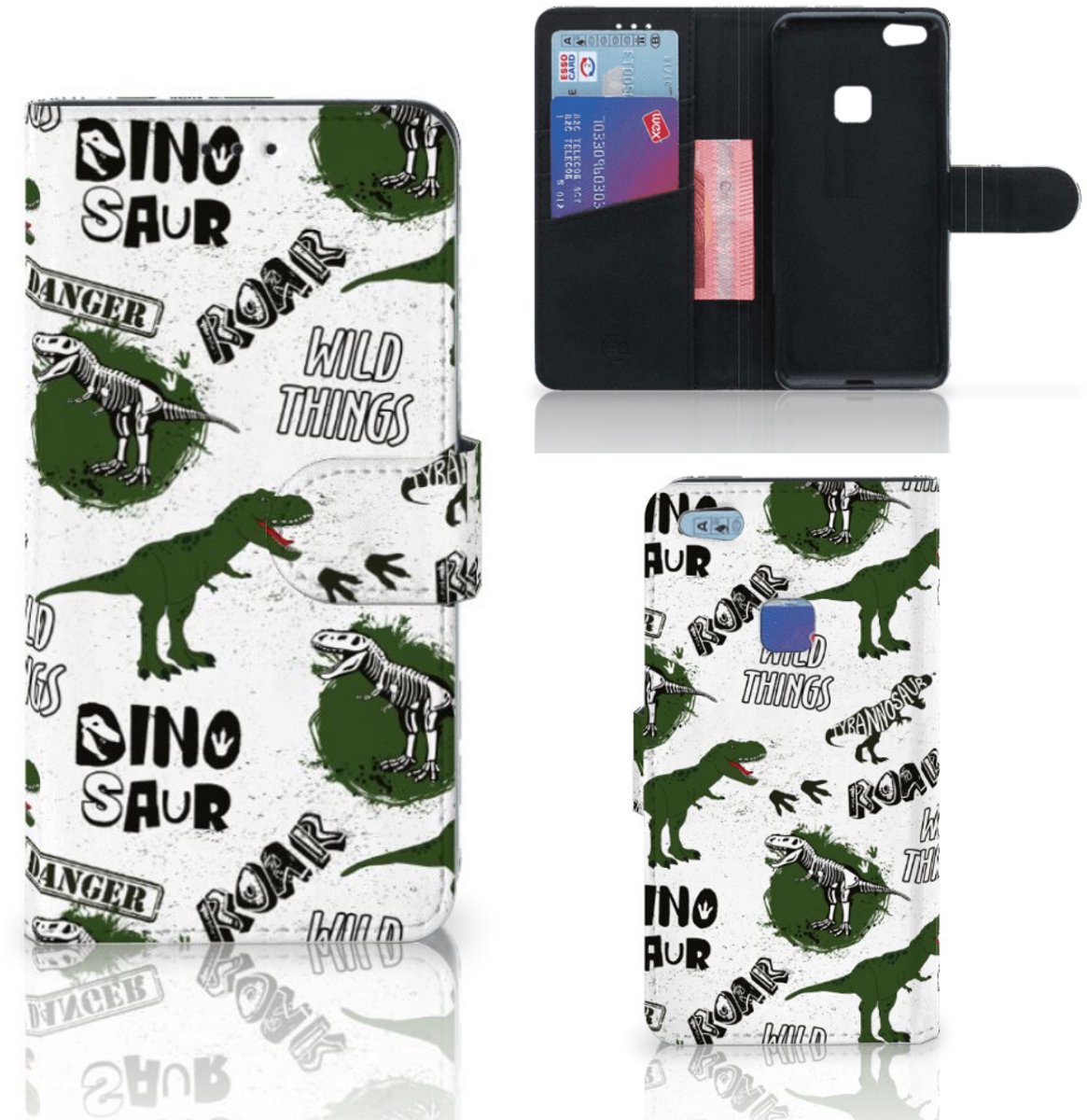 Telefoonhoesje met Pasjes voor Huawei P10 Lite Dinosaurus