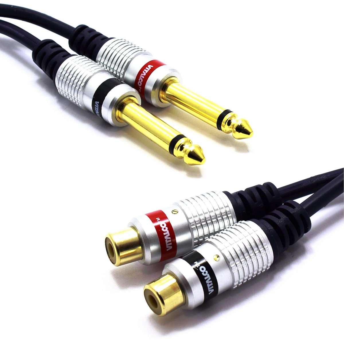 Adapter 6,3 mm stereo jack naar 2 x RCA tulpstekker - Audio kabel koppeling