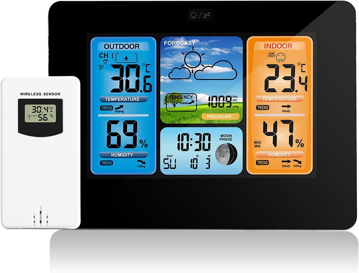 Weerstation met digitale meteorologische functies en draadloze buitensensor