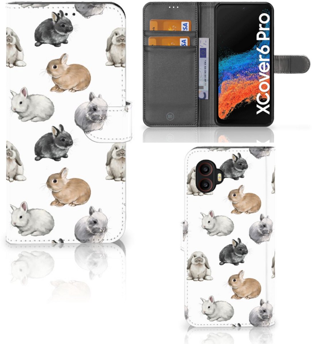 Telefoonhoesje met Pasjes voor Samsung Galaxy Xcover 6 Pro Konijntjes