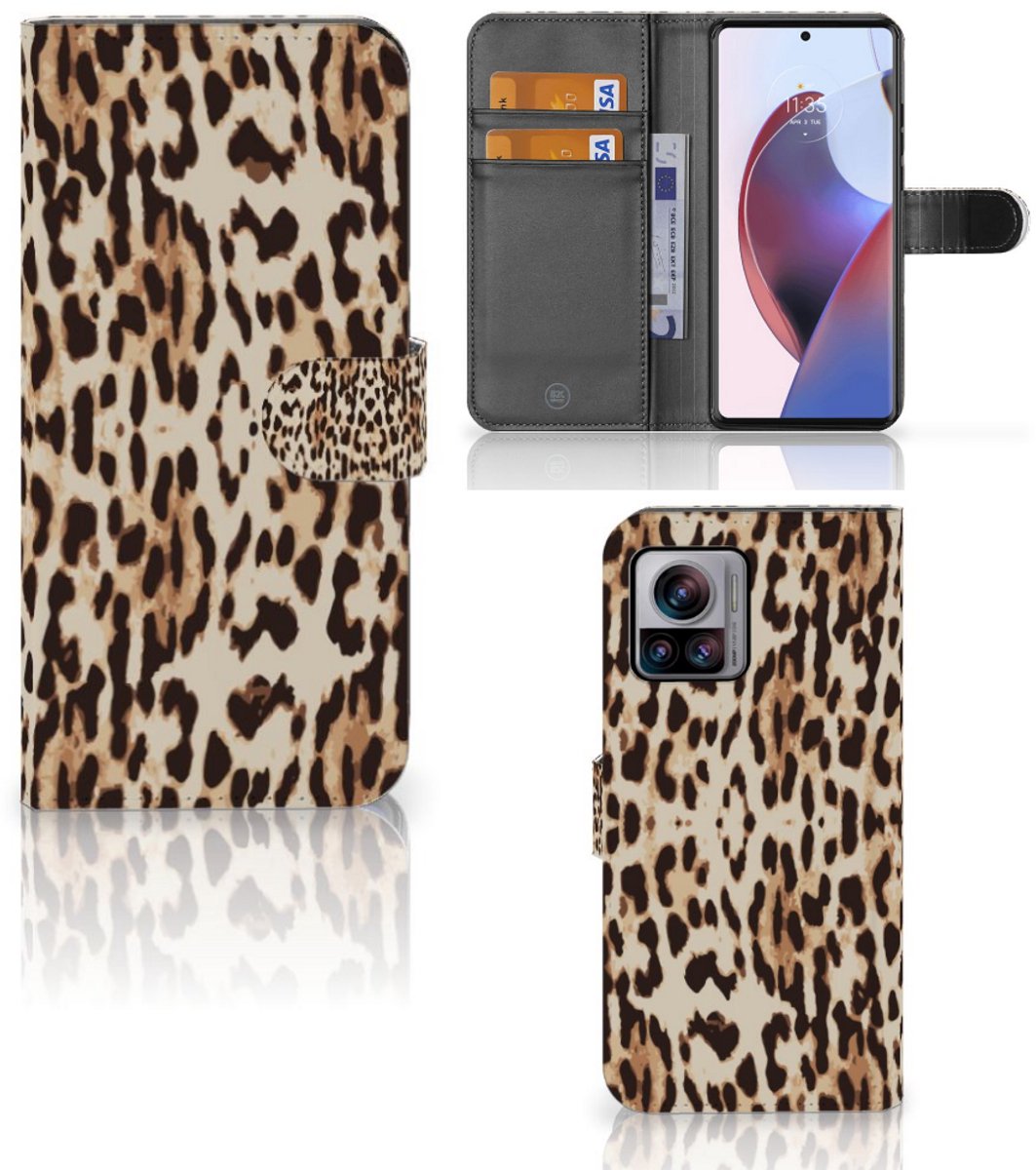 Motorola Edge 30 Ultra Telefoonhoesje met Pasjes Leopard