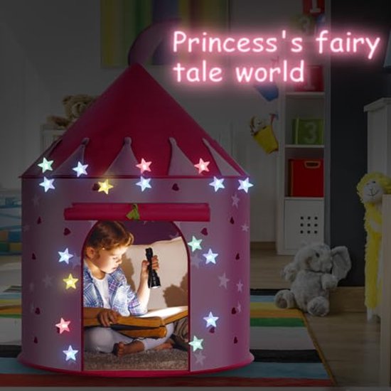 Ultiluxe® Speeltent voor kinderen - Prinsessen Tent - Speelhuis - Indoor Speelgoed - Kindertent voor meisjes - Opvouwbaar - Prinses Thema - Roze van Merkloos — afbeelding 3