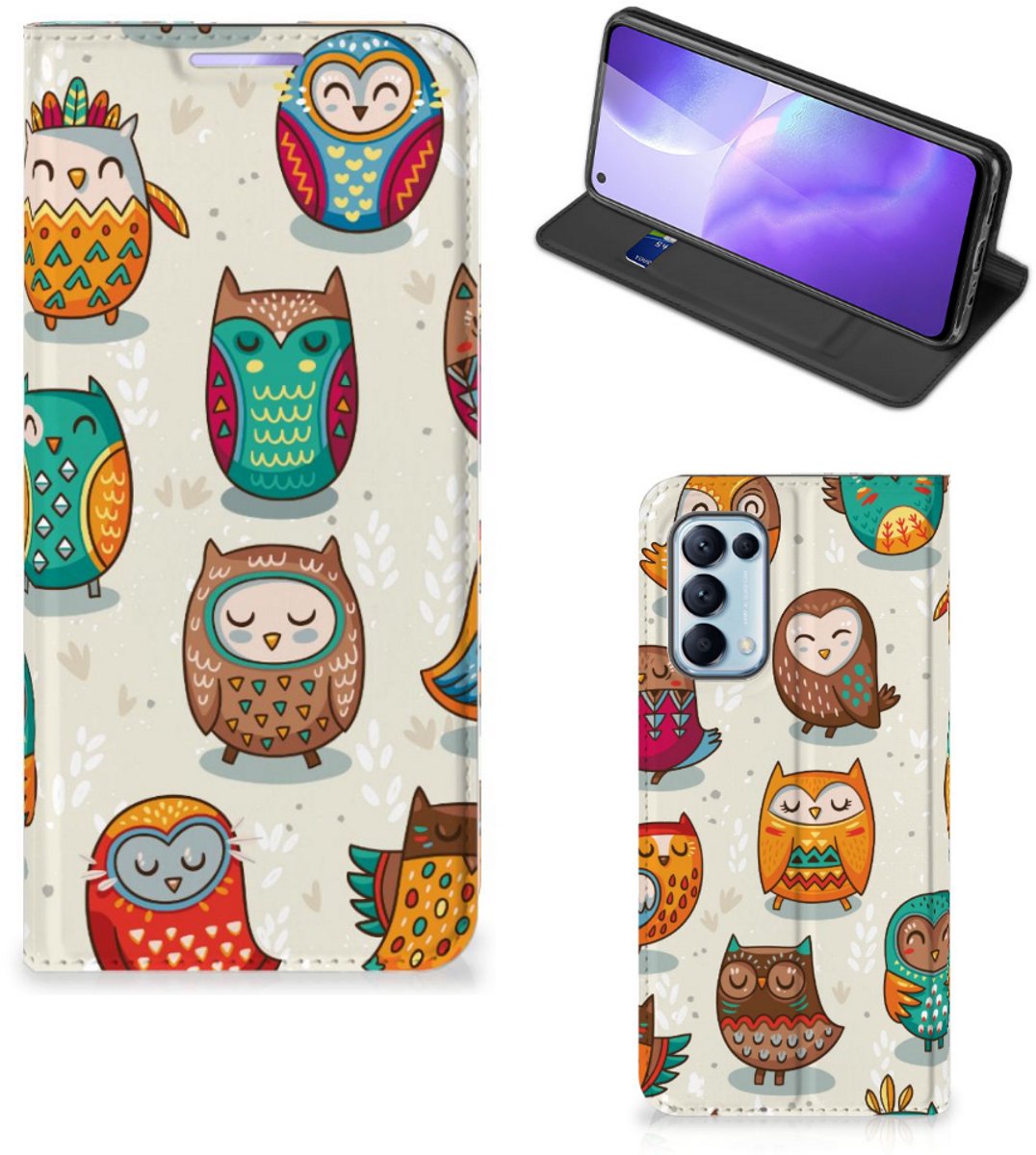 OPPO Find X3 Lite Hoesje maken Vrolijke Uilen