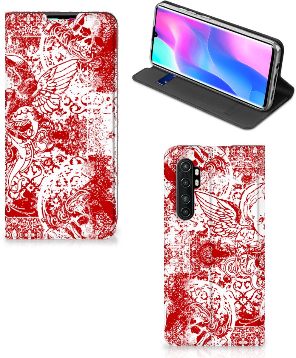Mobiel BookCase Xiaomi Mi Note 10 Lite Angel Skull Rood