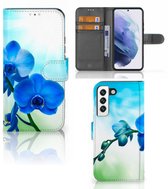 Coque Téléphone Samsung Galaxy S22 Wallet Book Case avec Photo Orchidée Blauw Saint Valentin Cadeau Femme