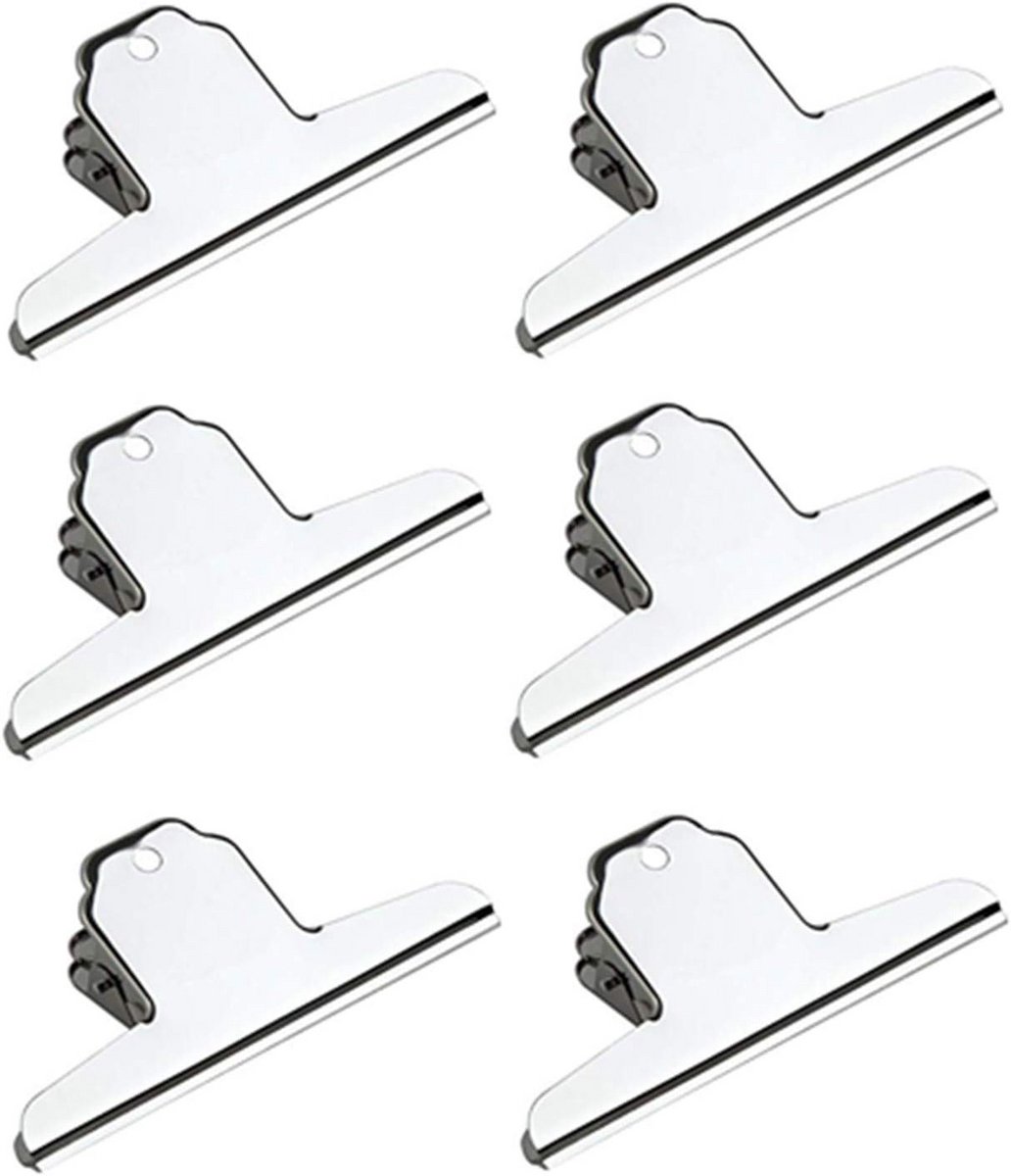 Grote Roestvrijstalen Bulldog Clips voor Papier en Voedsel - 6 Stuks