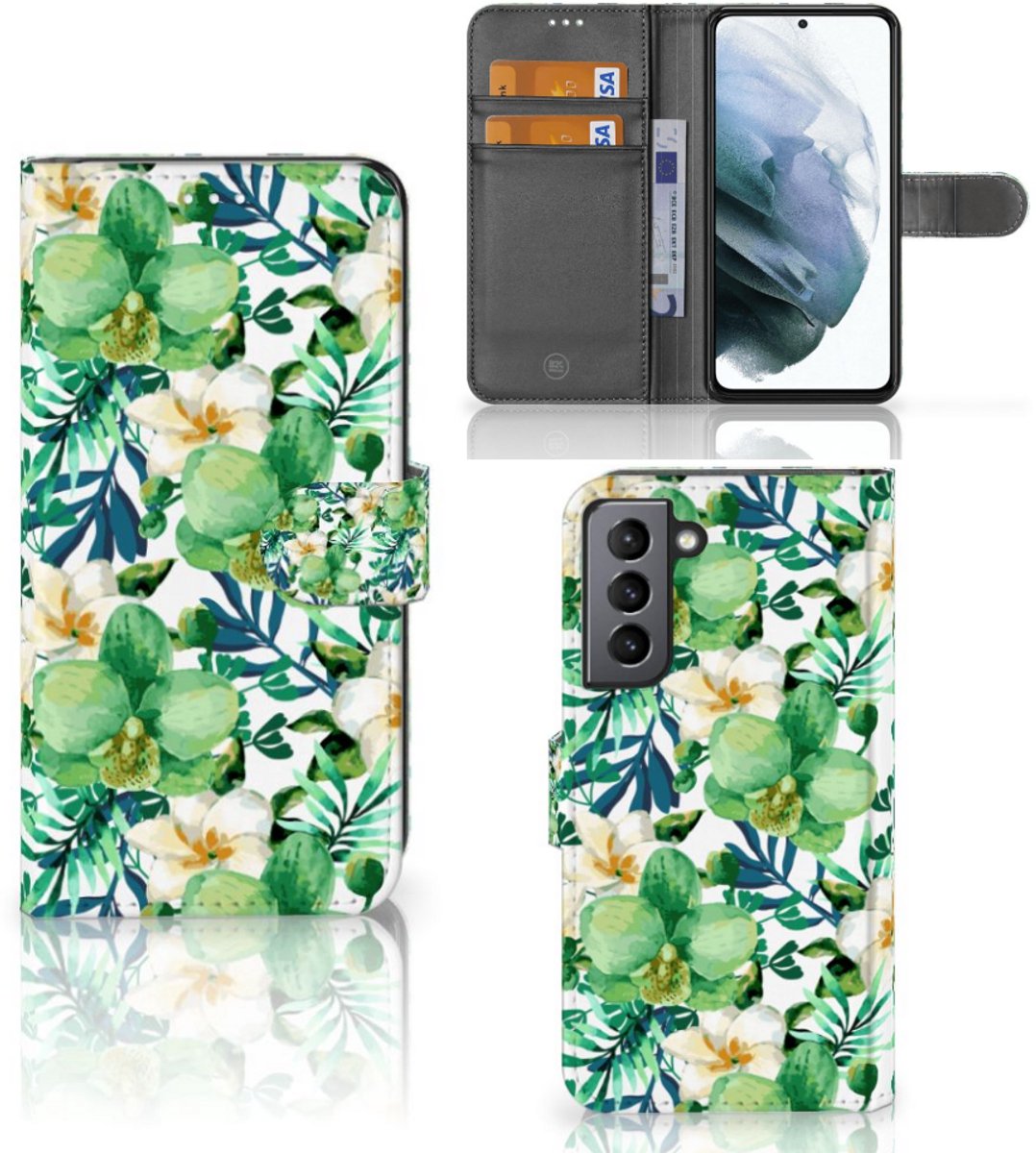 Boekhoesje voor Samsung Galaxy S21 FE Hoesje Orchidee Groen