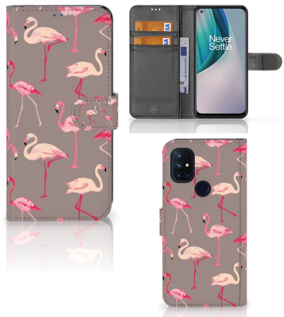 OnePlus Nord N10 Telefoonhoesje met Pasjes Flamingo