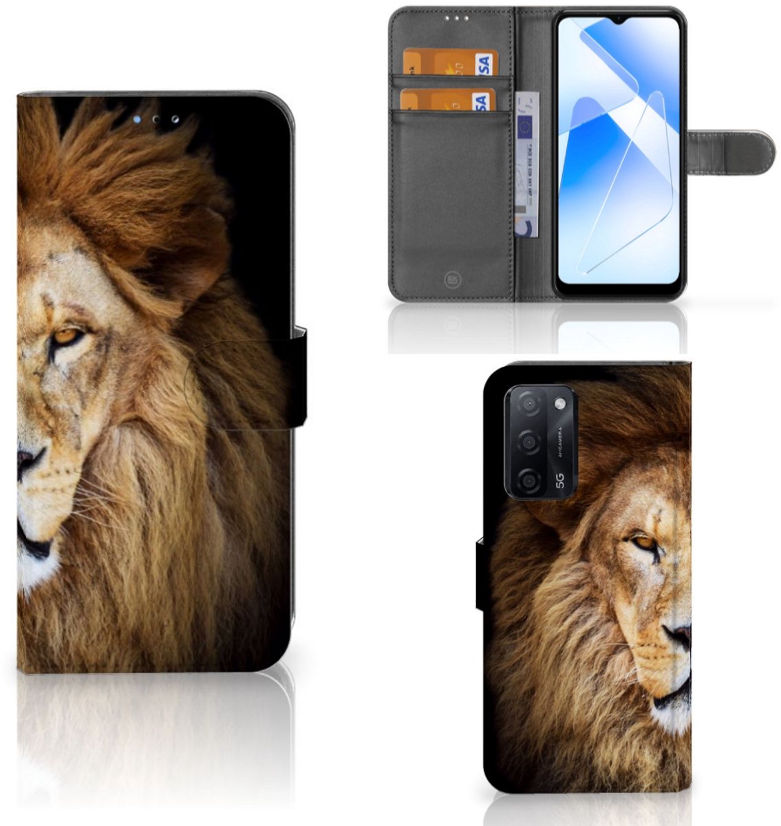 OPPO A16/A16s/A54s Telefoonhoesje met Pasjes Leeuw
