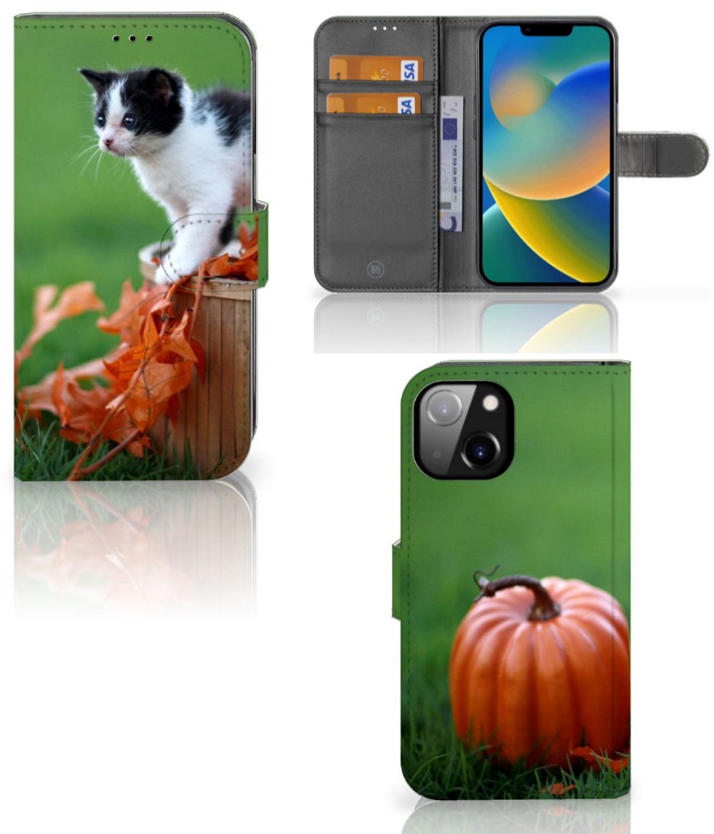 Apple iPhone 14 Telefoonhoesje met Pasjes Kitten