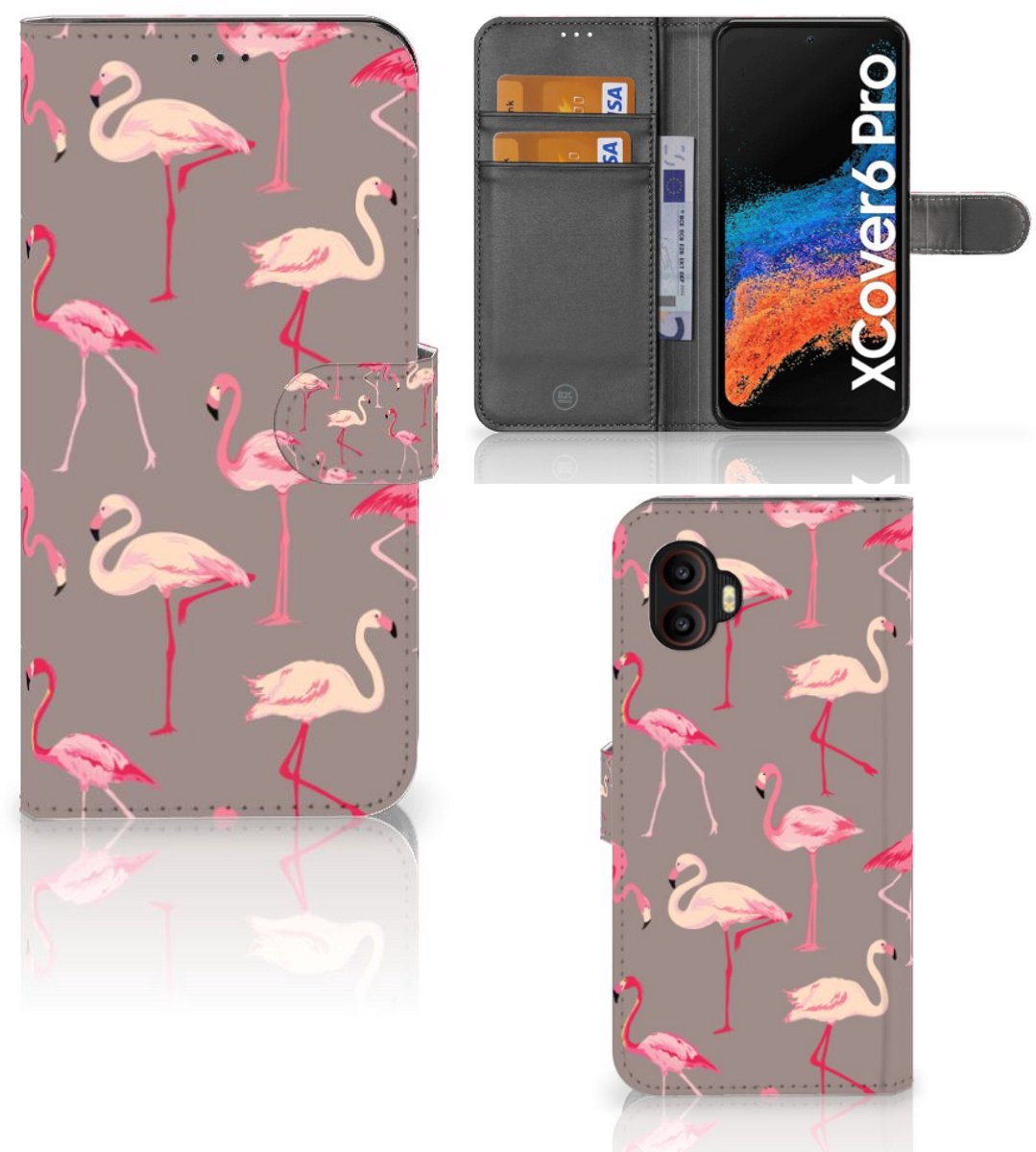 Samsung Galaxy Xcover 6 Pro Telefoonhoesje met Pasjes Flamingo