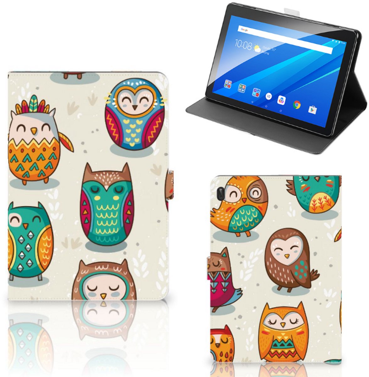 Lenovo Tab E10 Flip Case Vrolijke Uilen